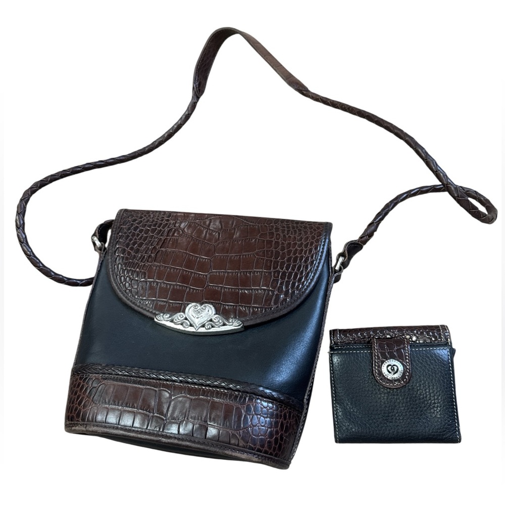 Black and Brown Crocodile Style Crossbody Bag Set